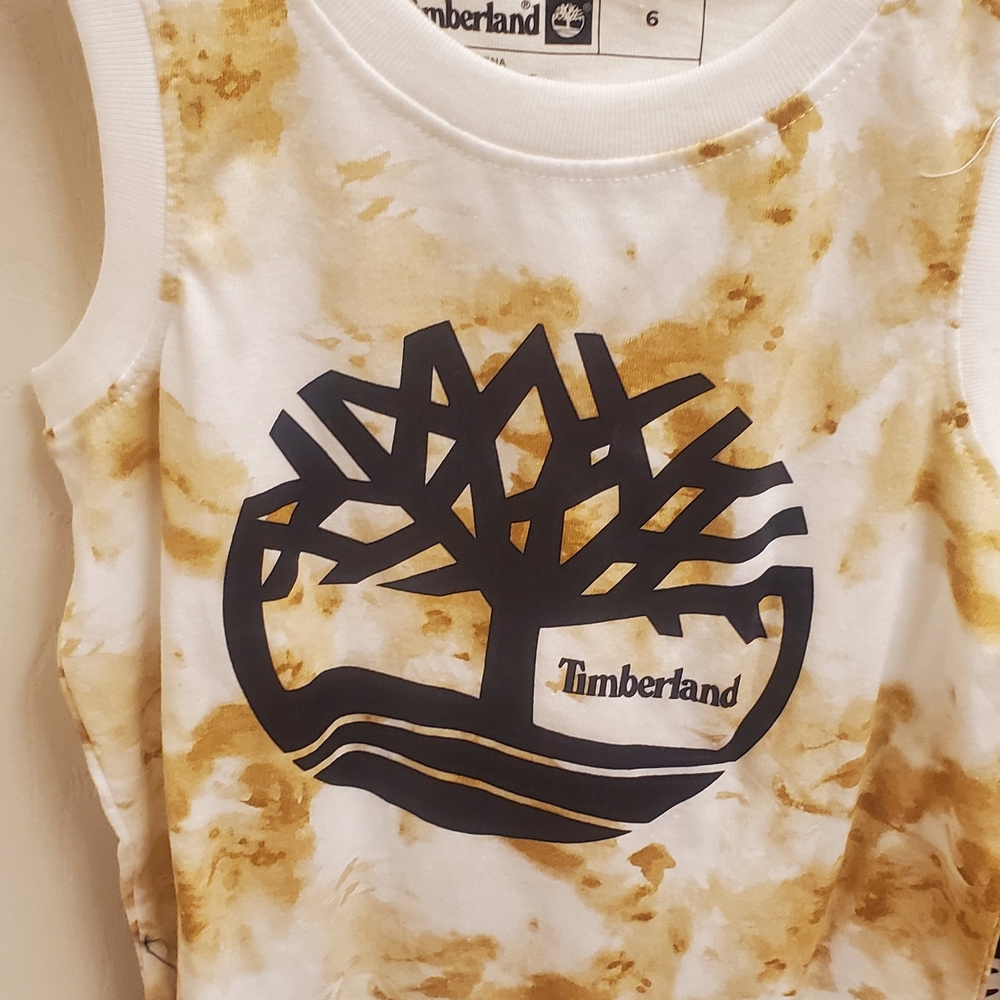 Timberland Kids' White and Tan Graphic Tank Top